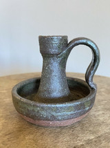 AG Meaders Signed Dated 1988 Candle Stick Holder Stoneware Green Georgia Pottery