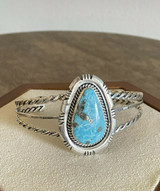 Vintage Navajo Handmade Sterling Silver Turquoise Bracelet By Helen Long