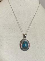 Sterling Silver Mohave Turquoise & Red Jasper Pendant with Necklace