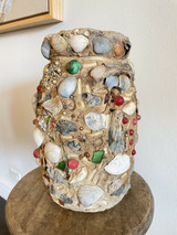 Memory Jar Jug Crock Handmade Keepsake with Shells, Pearls, Figurines, Glass