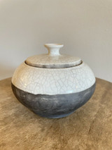 Franklin White Chinese Style White Pottery Bowl with Lid Crackle Glaze