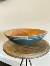 Primitive Blue LG Turned Wooden Bowl Americana 19th Century PA NY NJ CT NC SC