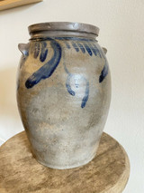 Large Mid-Atlantic Stoneware Ovoid Crock with Cobalt Decoration 19th Century