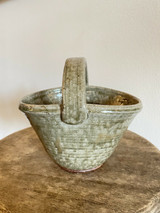 North Carolina Pottery Basket Studio Art Pottery Signed Ty Vale NC Catawba Green