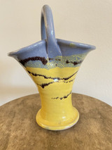 CC Cole Large Pottery Bouquet Basket - North Carolina Art Pottery Yellow Blue