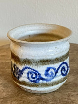 Vintage Mid Century Decorated Multi-colored Stoneware White Blue Swirl Bowl