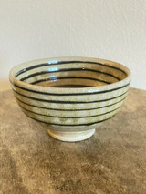 Decorated Ringed Bowl Brown & Green Stoneware Signed H North Carolina Pottery