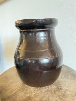 19th C Glazed Milk Batter Pitcher Brown Medium 2 Stoneware