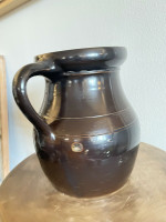 19th C Glazed Milk Batter Pitcher Brown Medium 2 Stoneware