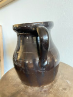 19th C Glazed Milk Batter Pitcher Brown Medium 2 Stoneware