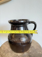 19th C Glazed Milk Batter Pitcher Brown Medium 2 Stoneware