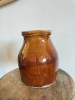 19th C Glazed Milk Batter Pitcher Brown Medium 3 Stoneware
