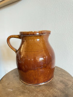 19th C Glazed Milk Batter Pitcher Brown Medium 3 Stoneware