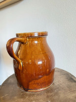 19th C Glazed Milk Batter Pitcher Brown Medium 3 Stoneware