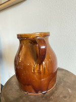 19th C Glazed Milk Batter Pitcher Brown Medium 3 Stoneware