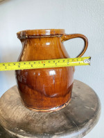 19th C Glazed Milk Batter Pitcher Brown Medium 3 Stoneware