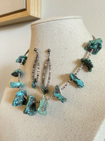 Vintage 17" Chunky Heishi Bead Turquoise & Stone Necklace & Earrings Set