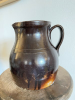 19th C Glazed Milk Batter Pitcher Brown Large 2 Stoneware