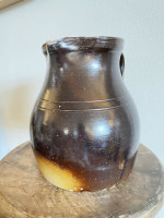 19th C Glazed Milk Batter Pitcher Brown Large 2 Stoneware