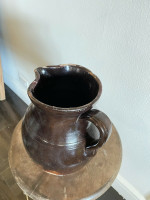 19th C Glazed Milk Batter Pitcher Brown Large 2 Stoneware