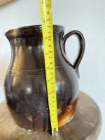 19th C Glazed Milk Batter Pitcher Brown Large 2 Stoneware