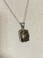 Sterling Silver Rectangular Labradorite Pendant with Necklace