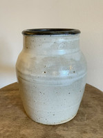 Studio Art Pottery White & Brown Pottery Jar Vase Signed With Tree Mid Century