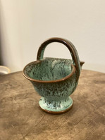 Neolia Cole Pottery Mini Pottery Basket Green Frogskin Rutile Glaze Mint Cond 78