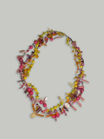 Vintage 28" Costume Jewelry Yellow, Pink, Orange Beaded Three Strand Necklace