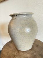 Early 19th C Salt Glazed 1G Stoneware Mint Condition Storage Jar Gray Ovoid