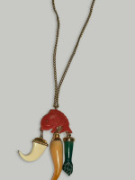 Vintage 1960's Costume Gold Necklace with Koi & Charms Goldfish Chain Pendant