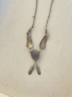 Vintage Turquoise Sterling Silver Bib Necklace w Eagle Feathers
