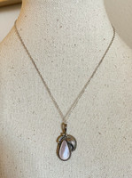 Vintage Mother Of Pearl Sterling Silver Pendant Necklace Pear With Leaf