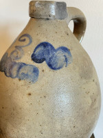 3G Large Decorated Cobalt Stoneware Crock Jug Early 19th Century