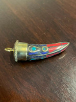 Artisanal Coral & Turquoise Gold Horn Pendant 1 of 2 American Indian Mens Unisex