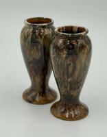 Nelson McCoy Pair of Brush Drip Glazed #745 Multicolored Onyx Brown Green Vases