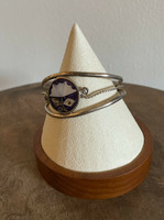 Zuni Silver Bracelet Cuff Mother of Pearl Abalone Purple Enamel Scroll Bangle