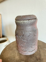 Nell Staub Pottery Missoula Montana Signed Mountain Southwest Cabin Urn w Lid
