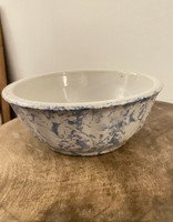 ANTIQUE BLUE & WHITE SPONGEWARE STONEWARE 7 1/4" BOWL Early 1900's Pottery