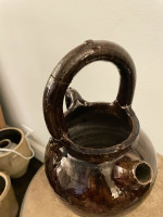 French Brown Redware Basket Harvest Jug