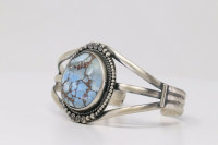 Navajo Sterling Silver Golden Hill Turquoise Bracelet By Sheila Becenti.