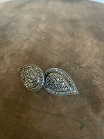 Vintage Sterling Spinel Marcasite Paisley Studded Clip On Earrings