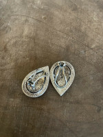 Vintage Sterling Spinel Marcasite Paisley Studded Clip On Earrings