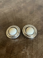Vintage Silver & White Matte Stone Clip On Earrings
