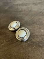 Vintage Silver & White Matte Stone Clip On Earrings