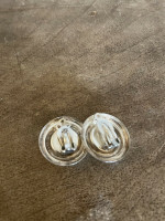 Vintage Silver & White Matte Stone Clip On Earrings