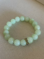 USA Green Jade Tone Beads Stretchy Bracelet Bangle Gift Rhinestone And Gold