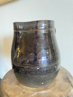 19th C Glazed Milk Batter Pitcher Brown Extra Large Stoneware