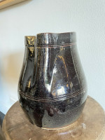 19th C Glazed Milk Batter Pitcher Brown Extra Large Stoneware