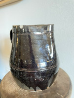 19th C Glazed Milk Batter Pitcher Brown Extra Large Stoneware